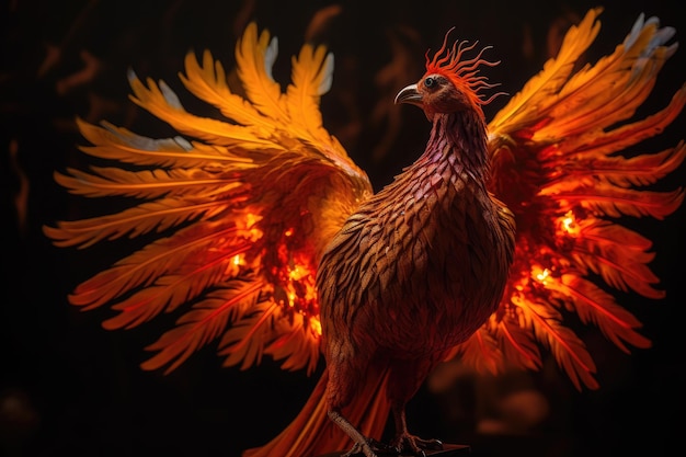 Majestic phoenix rising from the flames 79 characters generative IA