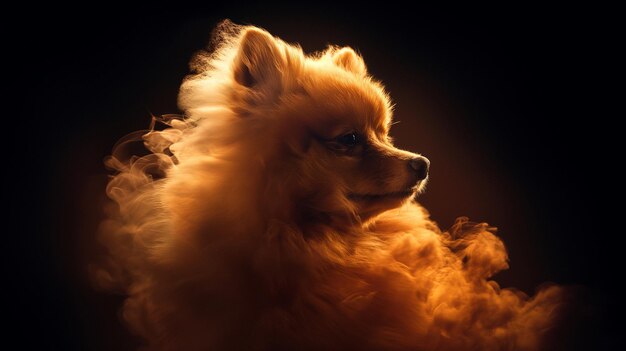 Majestic Pomeranian in Golden Smoke Generative AI