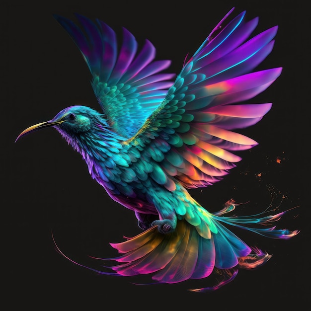 Majestic Rainbow Bird Soaring Through Space