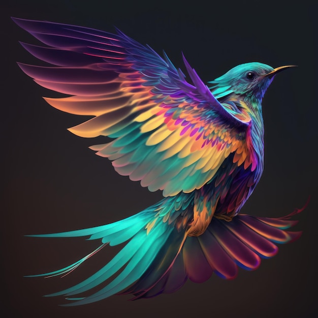 Majestic Rainbow Bird Soaring Through Space