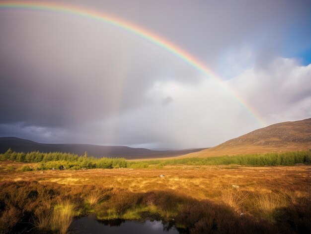 Photo majestic rainbow gracing highland vista