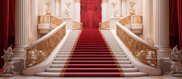 Photo a majestic red carpet staircase leading up to a throne symbolizing luxury power and grandeur