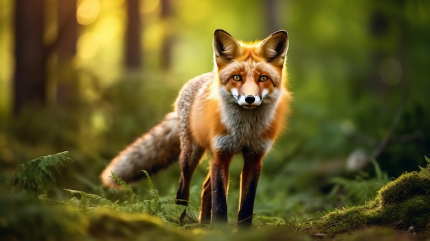 Majestic Red Fox Standing in Sunlit Forest World Animal Day