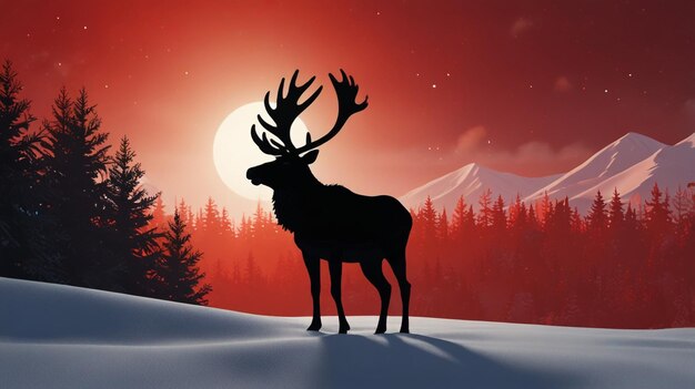 Photo majestic reindeer silhouette against red sunset