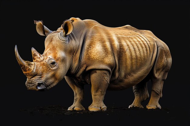 Majestic rhino on black background highlighting the powerful and graceful silhouette