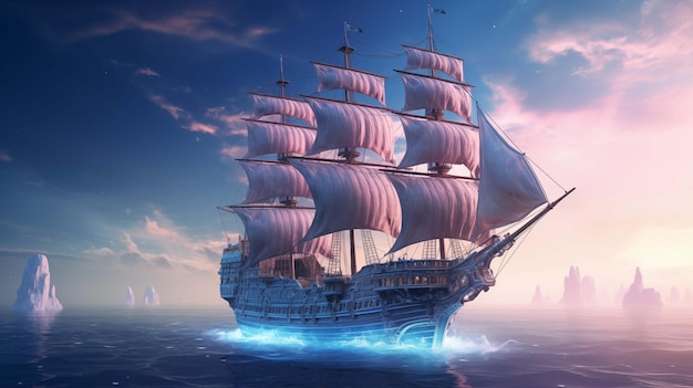 Majestic sailing ship glides on tranquil waters at dawn ai generated illustration