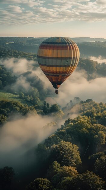 Majestic scene A beautiful hot air balloon drifting over a marvellous picturesque landscape unique perspective on worlds beauty vibrant colors serene surroundings into a mesmerizing spectacle