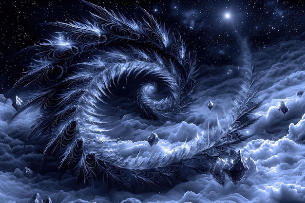 Majestic silver dragon soaring through mystical night sky