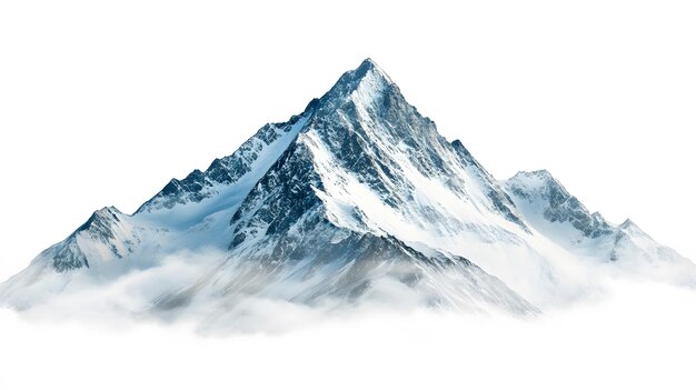 a majestic snowcovered mountain peak enveloped in mist creating a serene and mysterious natural