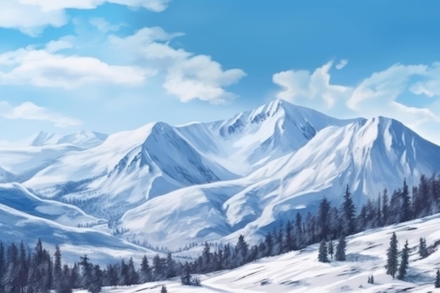 Majestic Snowy Mountain Landscape with Clear Skies Generative AI