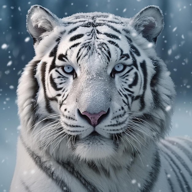 Majestic snowy white Siberian tiger with pictures Generative AI