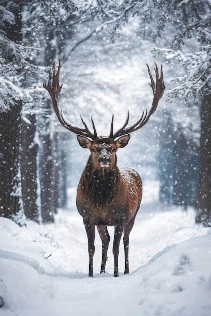 Photo majestic stag in snowy clearing a powerful symbol of natures quiet majesty