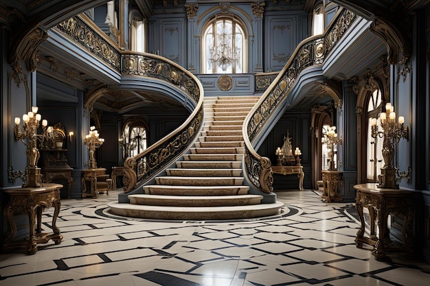 A Majestic Staircase in an Elegant Lavish and Grandiose Building