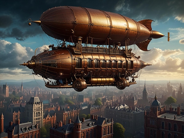 Majestic Steampunk Airship Over Victorian City