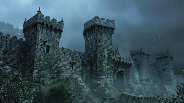 A Majestic Stone Castle in a Stormy Setting