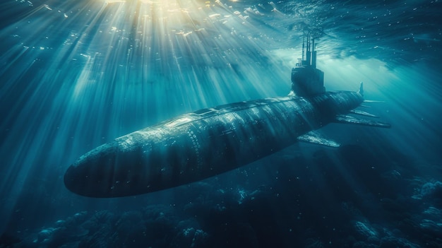 Majestic sub breaches tranquil seas a titan of the depths meets daylight