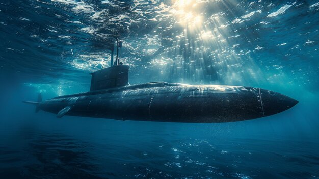 Majestic sub breaches tranquil seas a titan of the depths meets daylight