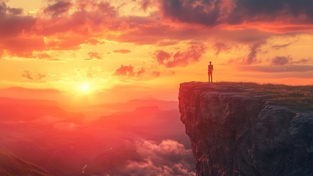 Photo majestic sunset cliff view featuring man