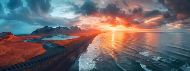 Photo majestic sunset over icelandic scenic road nature and travel concept