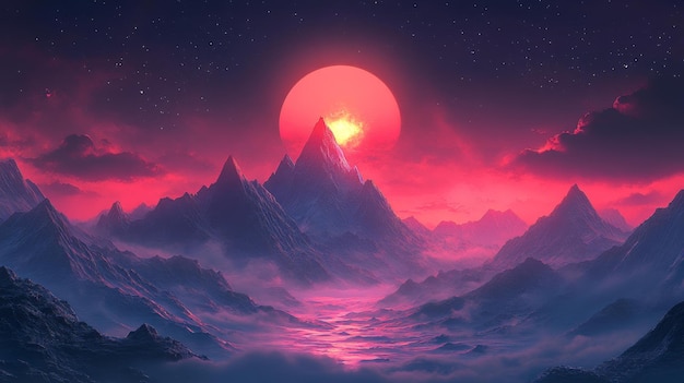 Majestic sunset over mountain peaks generative ai