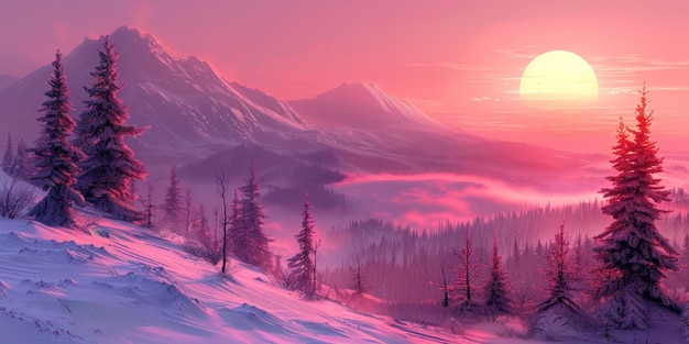 Majestic Sunset Serenity Snowy Mountain Glow