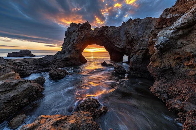 Majestic sunset through sea arch