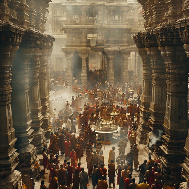 Photo majestic temple cinematic shot of spiritual celebration