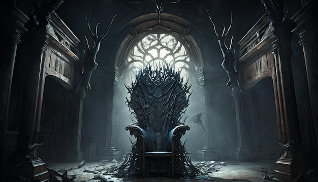 Majestic throne in the castle of darkness in a horror place generative AI