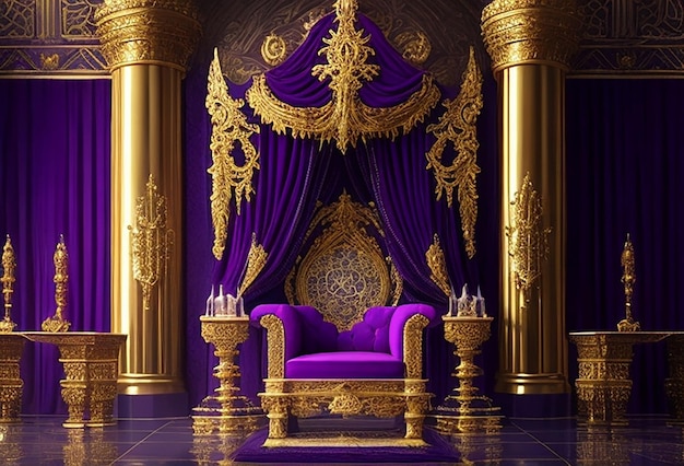 Majestic throne room decorated with patterns in the gloom