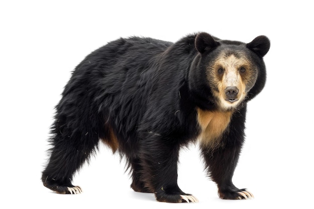 A majestic Tian Shan bear with white claws on a white background