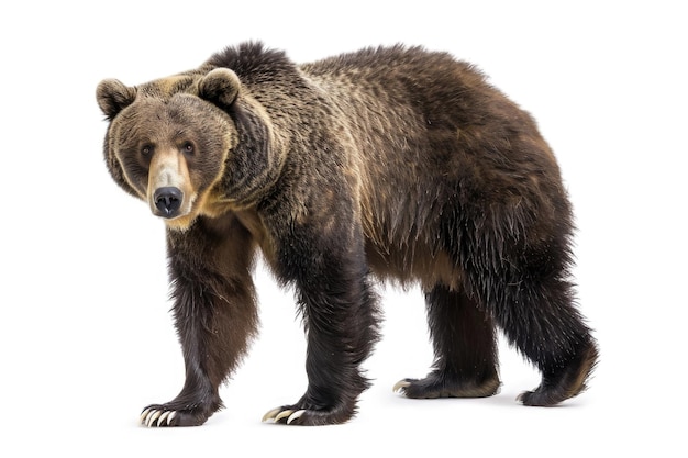 A majestic Tian Shan bear with white claws on a white background