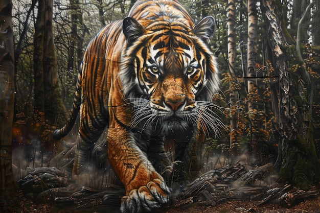 Majestic Tiger in Forest Mural