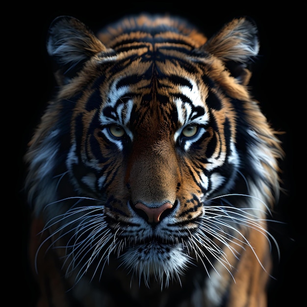 Majestic tiger gazes intently in a closeup portrait perfect for wildlife themes striking contrast and detail generative AI