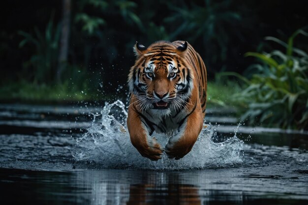 Majestic Tiger Sprinting Through Water