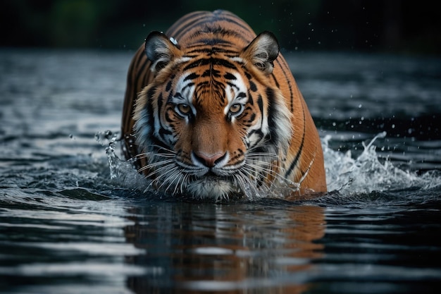 Majestic Tiger Sprinting Through Water