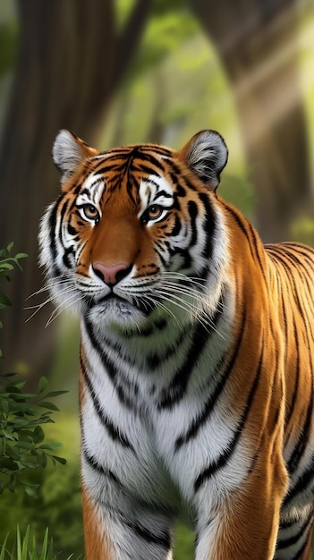 Majestic tiger staring focus on striped fur and piercing eyes generated by