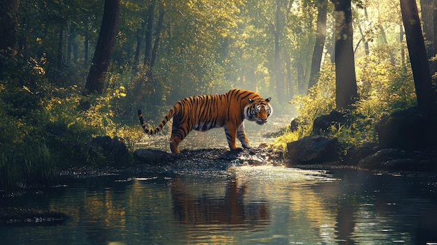 Photo majestic tiger in a sundrenched forest