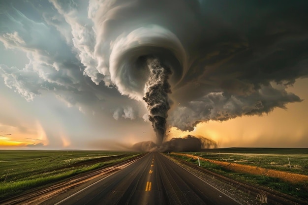 Majestic tornado formation over highway