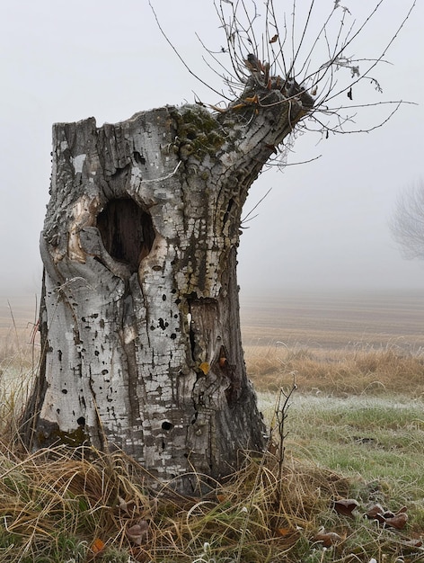 Photo majestic tree stump in foggy landscape natures resilience and beauty