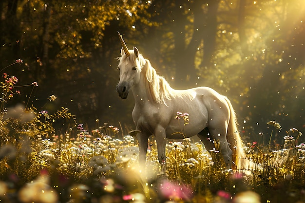 Majestic Unicorn in Enchanting Mountain Scenery Capturing the Mystical and Fantasy Beauty