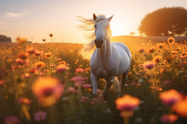 majestic unicorn galloping through field of wildflowers