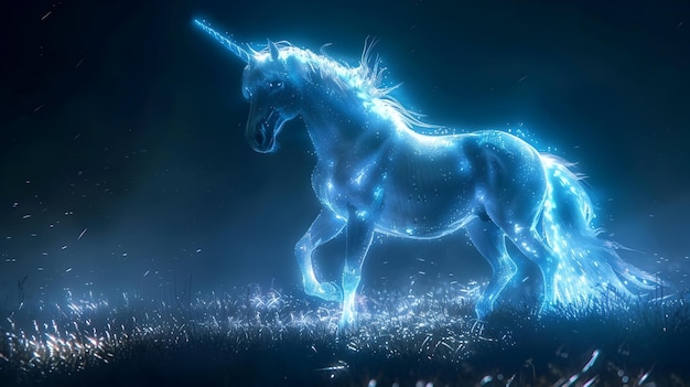 Majestic Unicorn Glowing in Luminous Enchanted Meadow Landscape