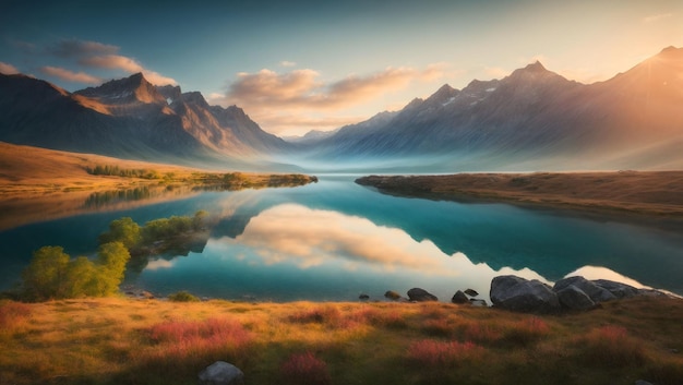 majestic views of the lake and mountains background