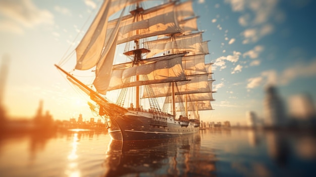 Photo majestic vintage sailing ship elegantly navigating the vast expanse of the open sea