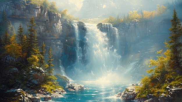 Photo majestic waterfall in a misty mountain landscape