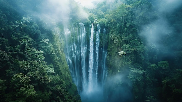 Majestic Waterfall Surrounded by Lush Rainforest