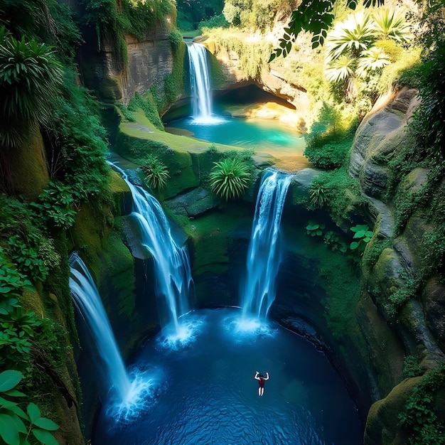 Photo majestic waterfall in a tropical forest with lush greenery and clear waters