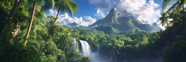 Photo majestic waterfall in a tropical rainforest