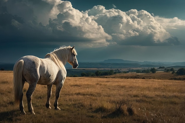 Majestic White Horse in Sunset