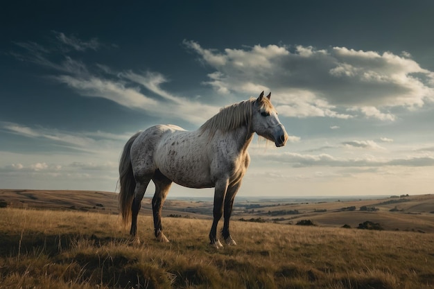 Majestic White Horse in Sunset